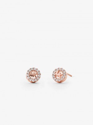 Michaelkors Precious Metal-Plated Sterling Silver Pavé Logo Studs Růžové Zlaté | SN-MK27784