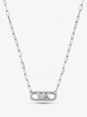 Michaelkors Precious Metal-Plated Sterling Silver Empire Logo Chain Link Stříbrné | SN-MK27792