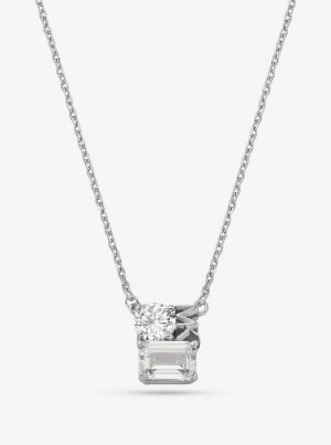 Michaelkors Precious Metal-Plated Sterling Silver Pavé Logo Stříbrné | SN-MK27808