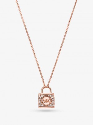 Michaelkors Precious Metal-Plated Sterling Silver Pavé Lock Růžové Zlaté | SN-MK27822