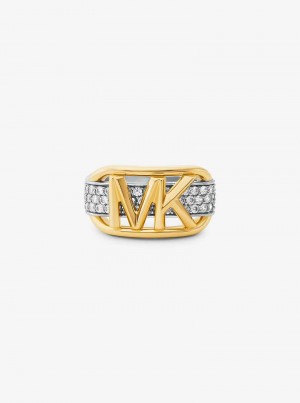 Michaelkors Precious Metal-Plated Sterling Silver Pavé Empire Logo Zlaté | SN-MK27835