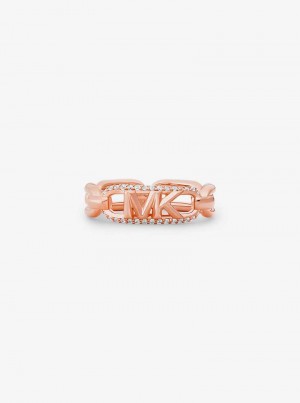 Michaelkors Precious Metal-Plated Sterling Silver Pavé Empire Logo Růžové Zlaté | SN-MK27836
