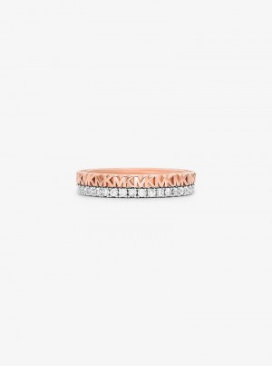 Michaelkors Precious Metal-Plated Sterling Silver Pavé Logo Růžové Zlaté | SN-MK27837