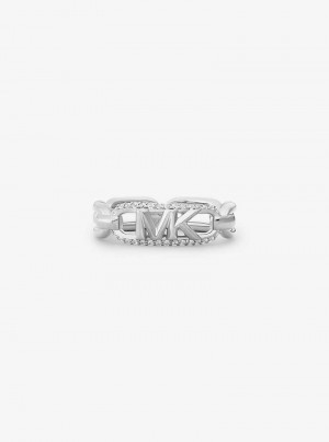 Michaelkors Precious Metal-Plated Sterling Silver Pavé Empire Logo Stříbrné | SN-MK27842