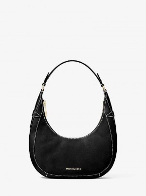 Michaelkors Preston Small Suede Crescent Černé | SN-MK27064