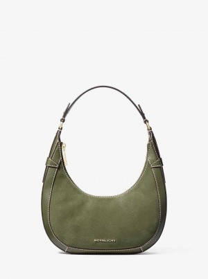 Michaelkors Preston Small Suede Crescent Olivy Zelené | SN-MK27066