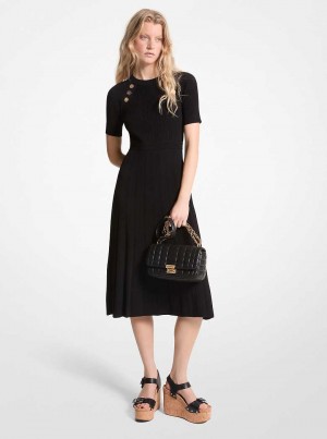 Michaelkors Ribbed Stretch Knit Button Midi Černé | SN-MK26662