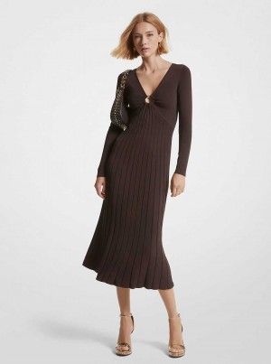 Michaelkors Ribbed Stretch Knit Ring Midi Čokolády | SN-MK26760