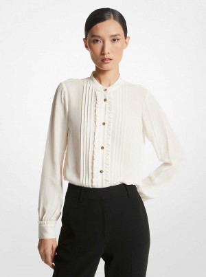 Michaelkors Ruffled Georgette Pleated Blouse Béžový | SN-MK26501