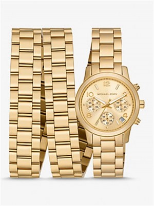Michaelkors Runway 18K Gold-Plated Stainless Steel Triple Wrap Watch Zlaté | SN-MK28362