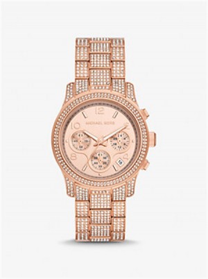 Michaelkors Runway Pavé Rose Gold-Tone Watch Růžové Zlaté | SN-MK28325
