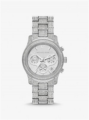 Michaelkors Runway Pavé Silver-Tone Watch Stříbrné | SN-MK28324
