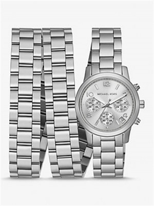 Michaelkors Runway Rhodium-Plated Stainless Steel Triple Wrap Watch Stříbrné | SN-MK28427