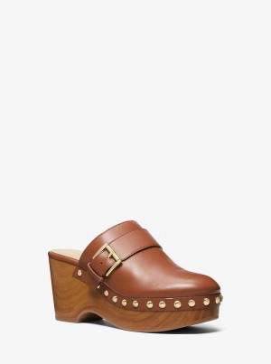 Michaelkors Rye Studded Leather Platform Clog Hnědé | SN-MK27711