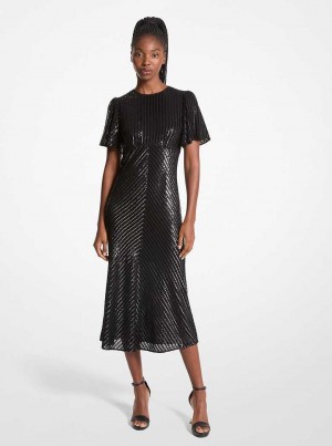 Michaelkors Sequined Georgette Midi Černé | SN-MK26753