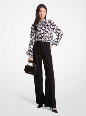 Michaelkors Shadow Floral Georgette Tie-Neck Blouse Černé Bílé | SN-MK26512
