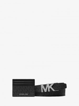 Michaelkors Signature Logo Card Case and Belt Gift Set Černé | SN-MK28298