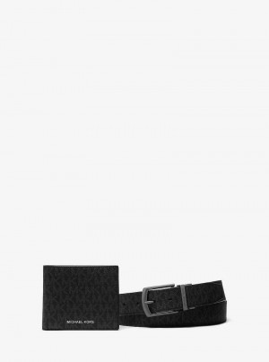 Michaelkors Signature Logo Wallet and Belt Gift Set Černé | SN-MK28299
