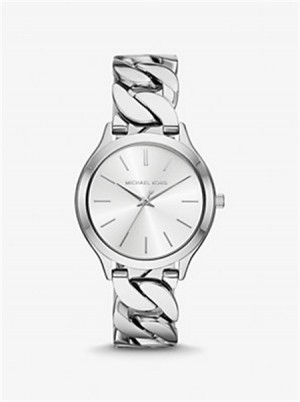Michaelkors Slim Runway Silver-Tone Curb-Link Watch Stříbrné | SN-MK28410