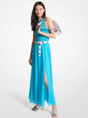Michaelkors Smocked Georgette Maxi Blankyt | SN-MK26652