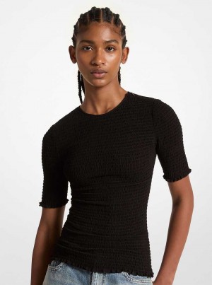 Michaelkors Smocked Georgette Shirt Černé | SN-MK26513