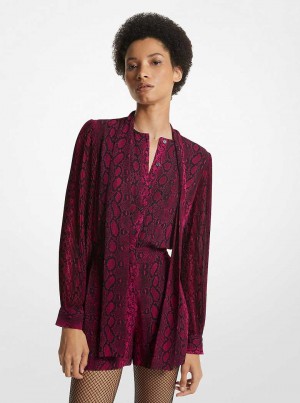 Michaelkors Snake Print Georgette Neck-Tie Tmavě Fuchsie | SN-MK26751