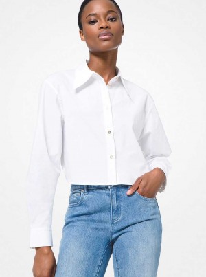 Michaelkors Stretch Cotton Poplin Cropped Shirt Bílé | SN-MK26510