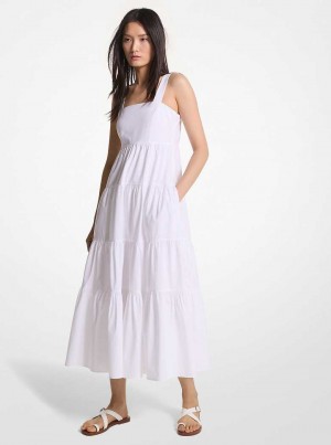 Michaelkors Stretch Cotton Poplin Tiered Midi Bílé | SN-MK26651