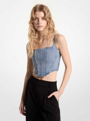 Michaelkors Stretch Denim Bustier Top Blankyt Blankyt Světle Modré | SN-MK26532