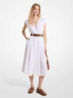 Michaelkors Stretch Organic Cotton Poplin Midi Bílé | SN-MK26673