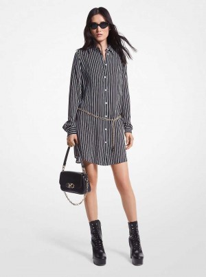 Michaelkors Striped Georgette Belted Černé | SN-MK26779