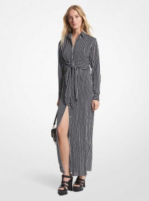 Michaelkors Striped Georgette Tie-Front Černé | SN-MK26712