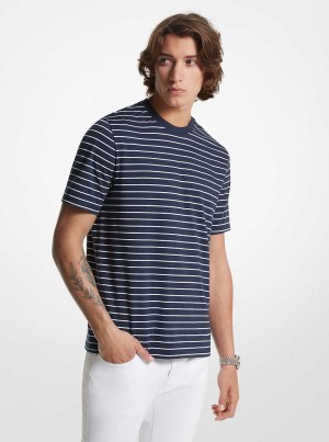 Michaelkors Striped Pima Cotton Blend Piqué Blankyt | SN-MK27952