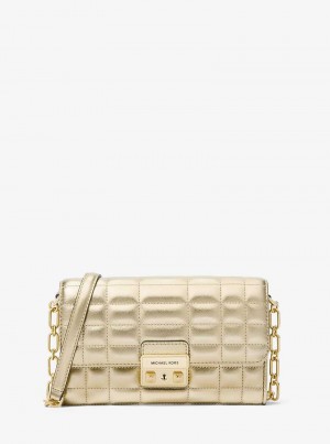 Michaelkors Tribeca Large Metallic Leather Convertible Zlaté | SN-MK27133