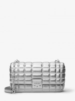 Michaelkors Tribeca Large Metallic Quilted Leather Stříbrné | SN-MK26999
