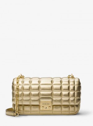 Michaelkors Tribeca Large Metallic Quilted Leather Zlaté | SN-MK27034
