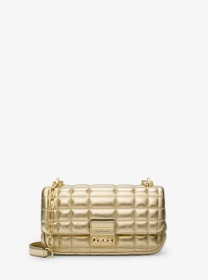 Michaelkors Tribeca Small Quilted Metallic Leather Zlaté | SN-MK26945