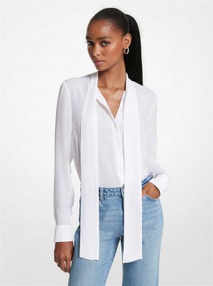 Michaelkors Viscose Blend Tie-Neck Blouse Béžový | SN-MK26511