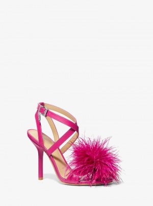Michaelkors Whitby Feather Trim Leather Tmavě Fuchsie | SN-MK27533