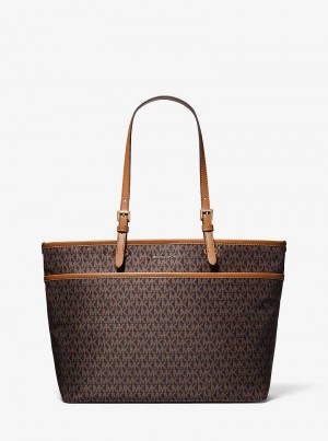 Michaelkors Winston Large Signature Logo Print Woven Pocket Hnědé | SN-MK26889