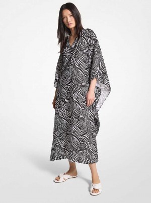Michaelkors Zebra Organic Cotton Lawn Caftan Černé Bílé | SN-MK26664