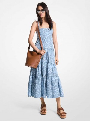 Michaelkors Zebra Print Stretch Organic Cotton Poplin Světle Blankyt | SN-MK26686